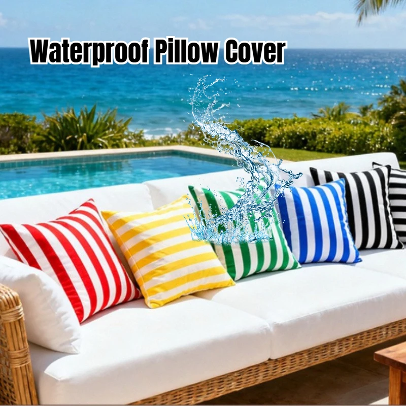 Ins Style Beach Striped Oxford Cloth Waterproof UV Resistant Throw Pillow Case Outdoor Couch Patio Decor Pillow Covers Camping