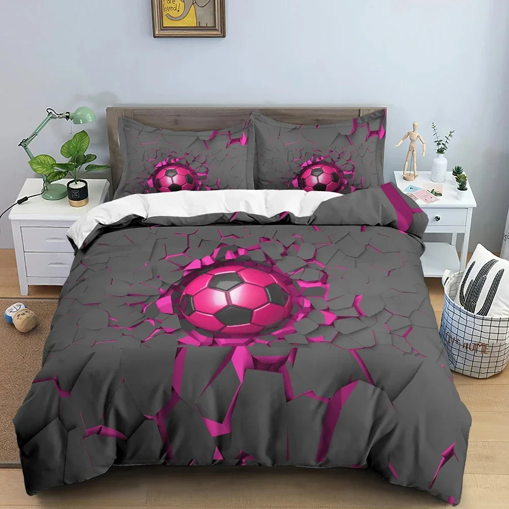 Football Duvet Cover Set 3D Print with Blue Crack Cool Sport Comforter Cover King Size for Boys Girl Polyester Bedding Set