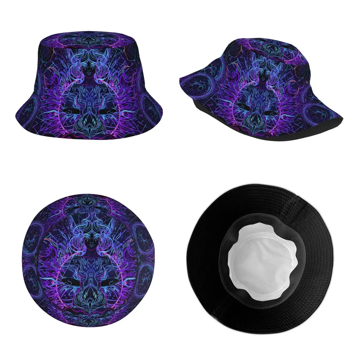 India Mandala Zen Buddha Bucket Hats Hot Summer Headwear Psychedelic Fisherman Hats for Camping Unisex Session Hat UV Protection