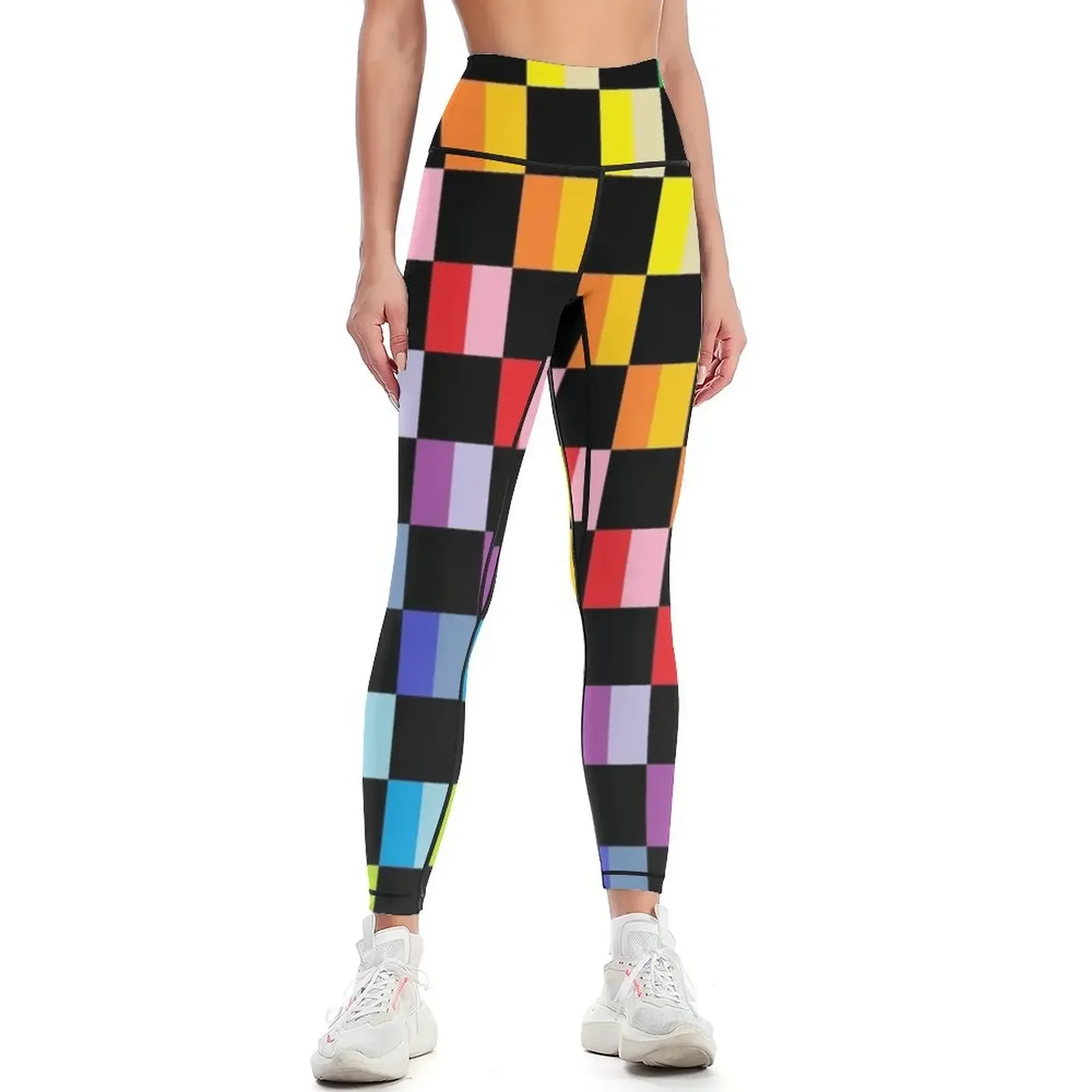 

Checkered Broader Spectrum Rainbow Black Leggings Fitness clothing sport legging Golf wear Womens Leggings