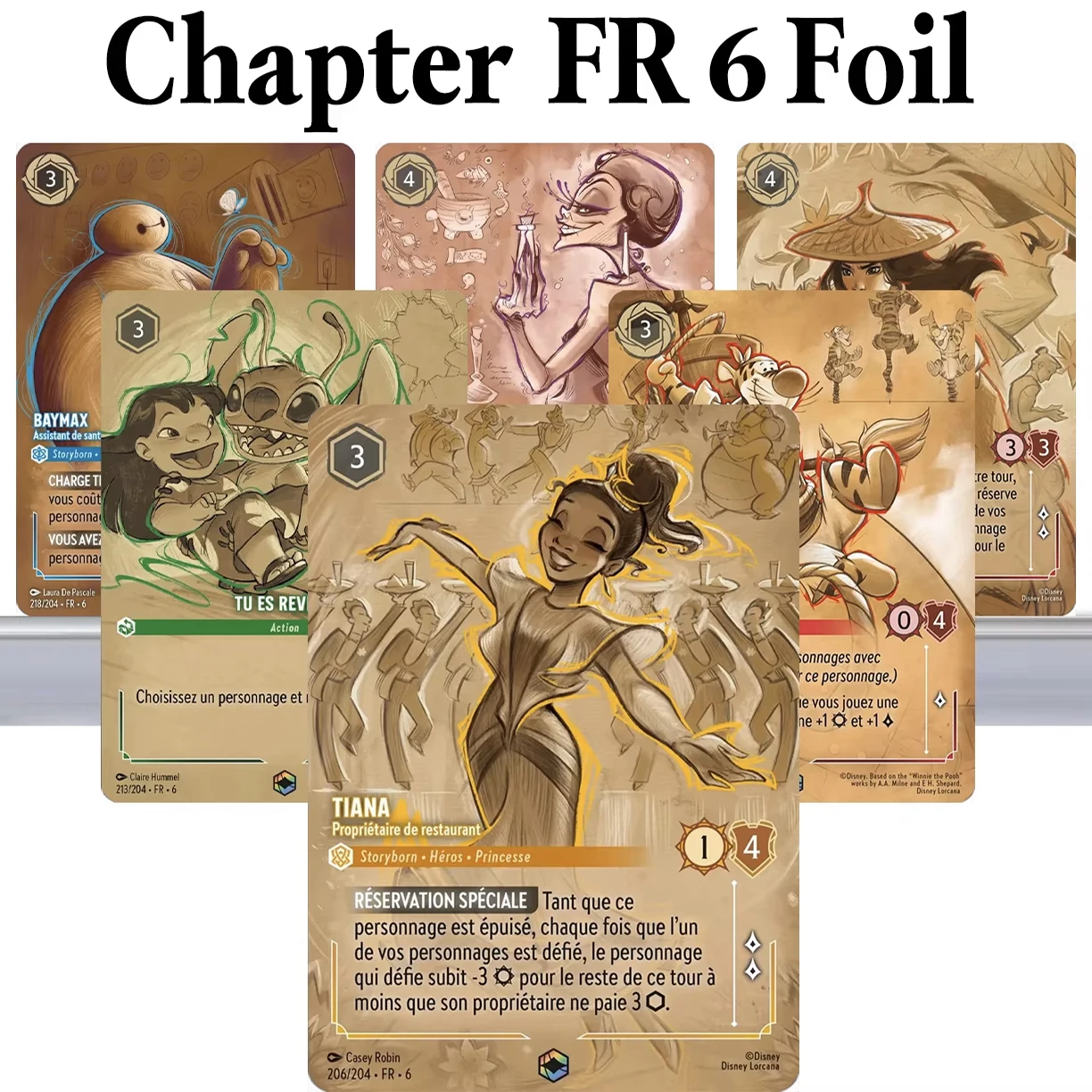

Игровые карты Lorcana French Chapter 6 TCG Proxy, чрезвычайно редкие карты TIANA, владельца ресторана, YOU CAME BACK TIGGER In the Crow's Nest Card