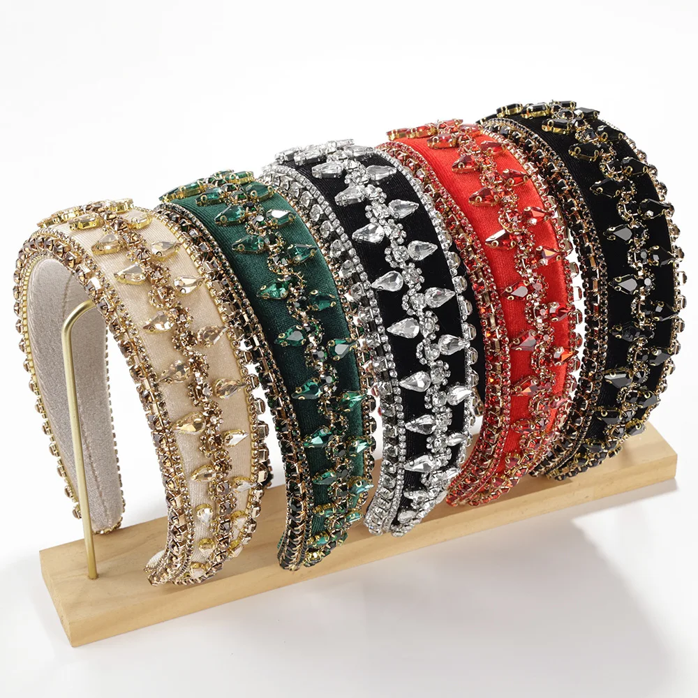 

Vintage Baroque Palace Style Rhinestone Sponge Headband Fashionable Versatile Sweet Hair Accessory