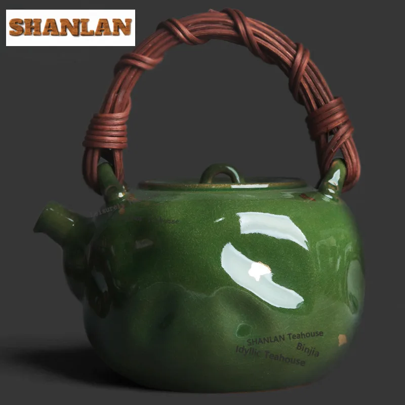 900ml Soda Glaze Gemstone Green Boiling Water Kettle Large Capacity Tea Maker Pot Healthy Tea Kettle Dahongpao Teaset Supplies
