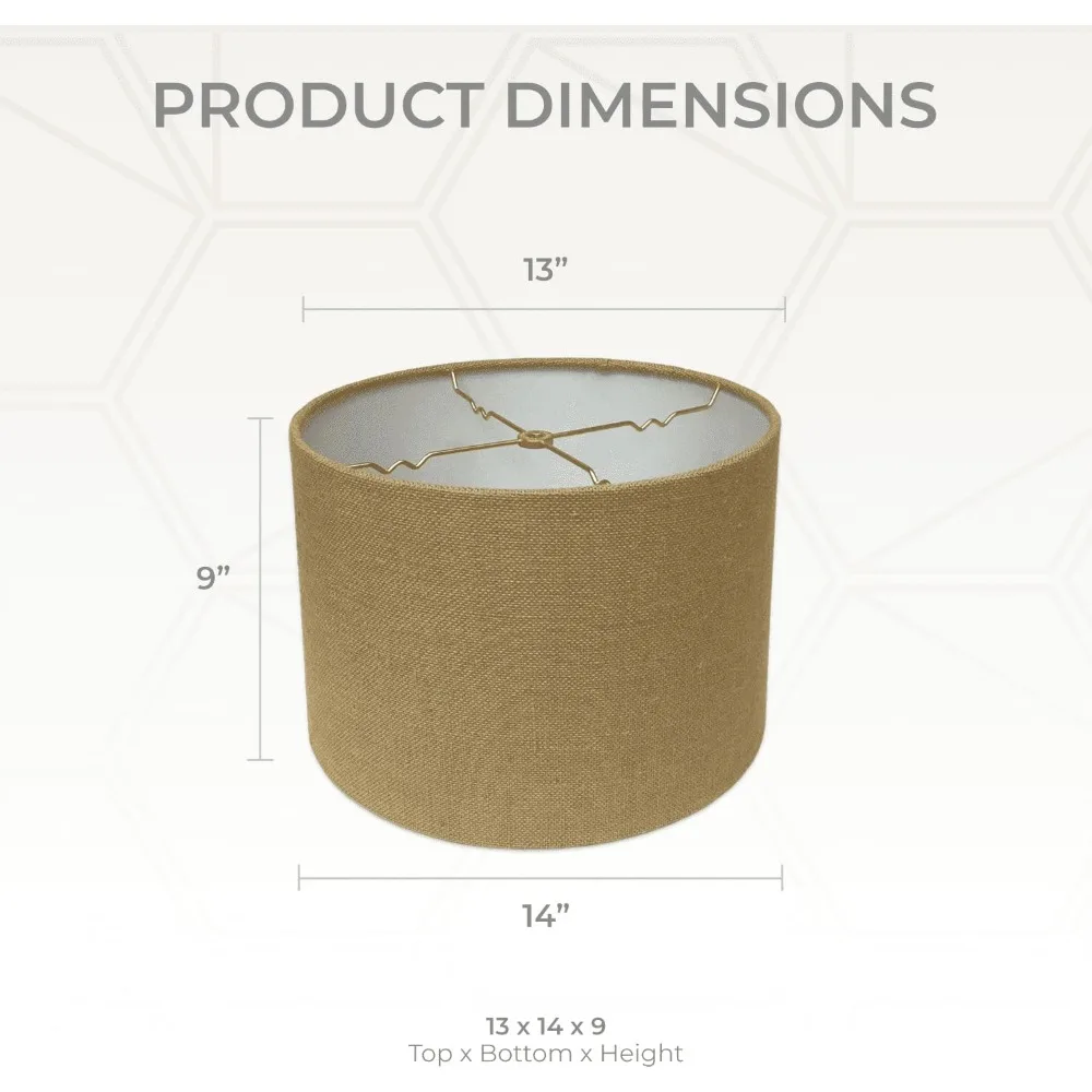 Shallow Drum Burlap Lamp Shade Set of 2, 13 x 14 x 9, Hardback Design with 14-Inch Top and 9-Inch Bottom Diameter