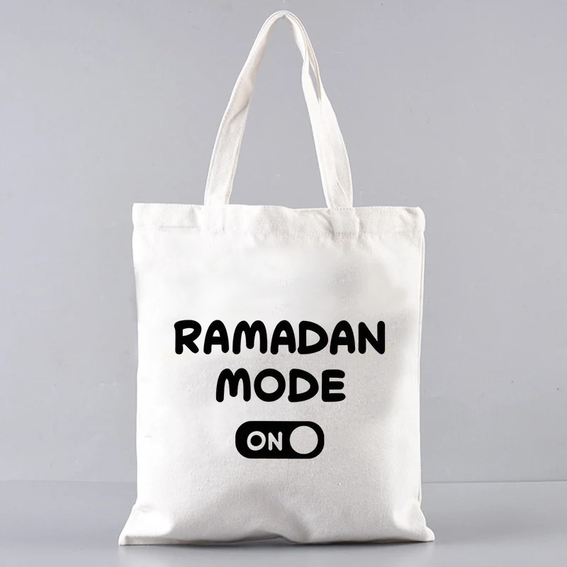 Ramadan Mode Funny Pattern Canvas Tote Bag Ramadan Kareem Gift Id Al Fitr Supermarket Bag Eid Mubarak Gifts Islamic Gift Muslim