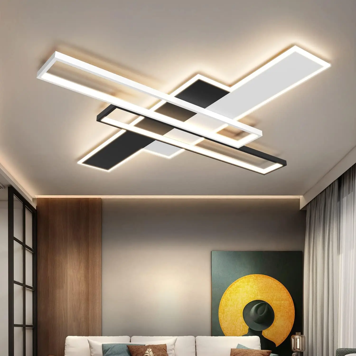 Led Ceiling Light Fixture,85W Flush Mount Ceiling Lights With Remote,Black Square Acrylic Modern Ceiling Lamp For