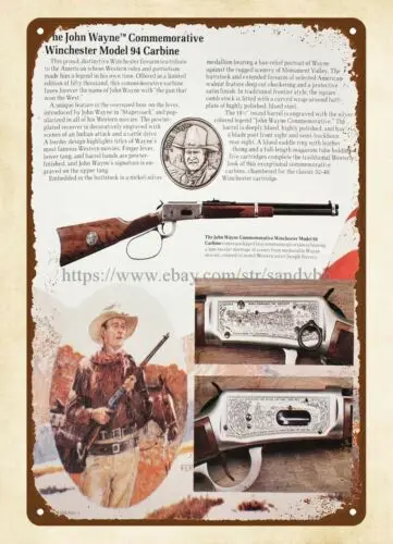 garage man cave 1982 fiream Winchester rifle John Wayne gun metal tin sign