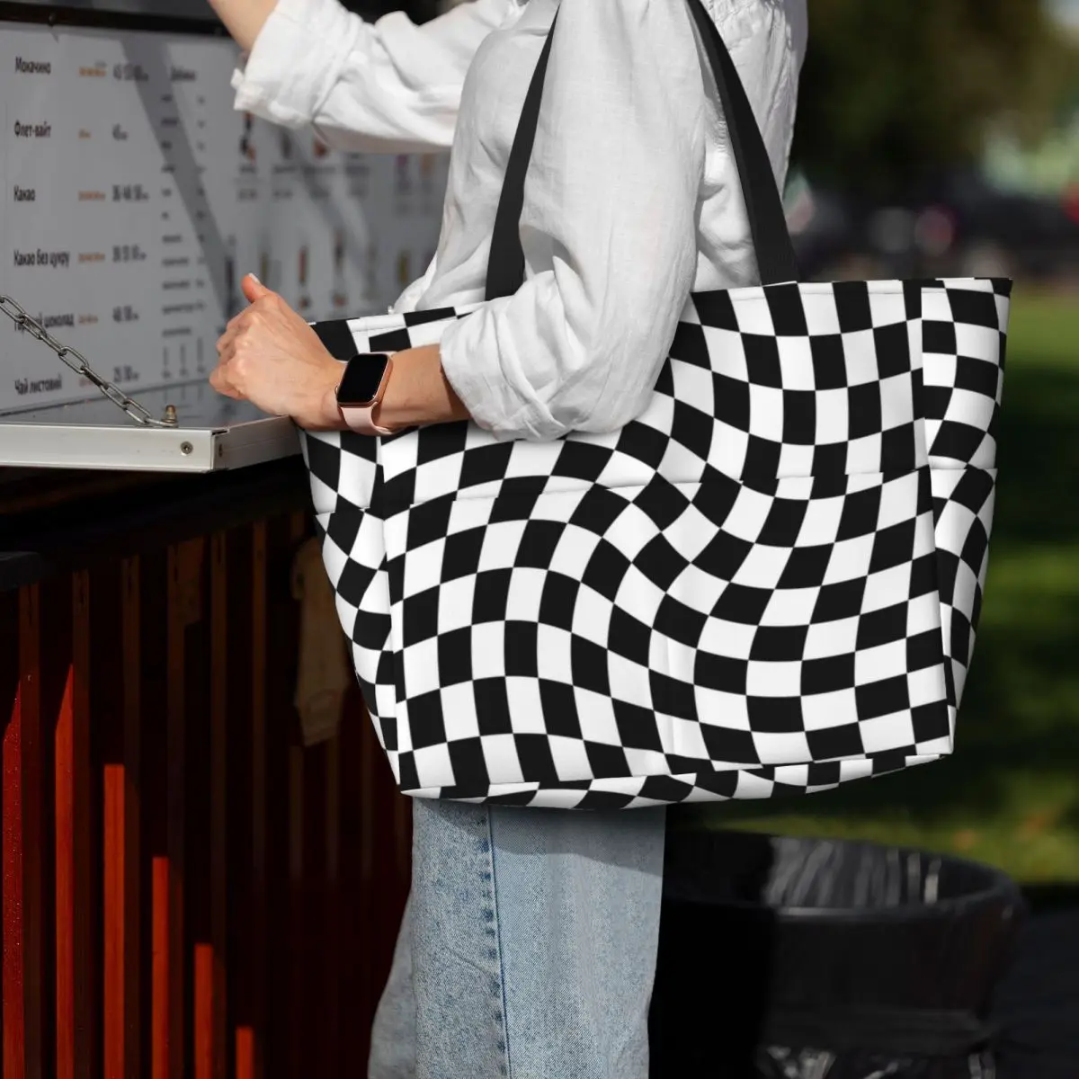 Black And White Checkered Beach Tote Bag Sport Gym Yoga Duffle Large Tote Bag Women Travel Bag Fitness bag