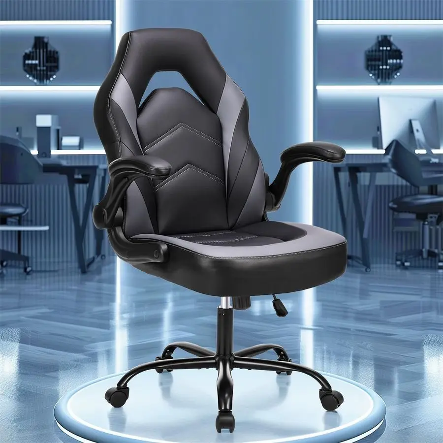 

Computer Gaming Desk Chair Big and Tall Ergonomic Comfy Lumbar Support with Flipup Armrest and 360 Swivel Wheels, PU Leather He
