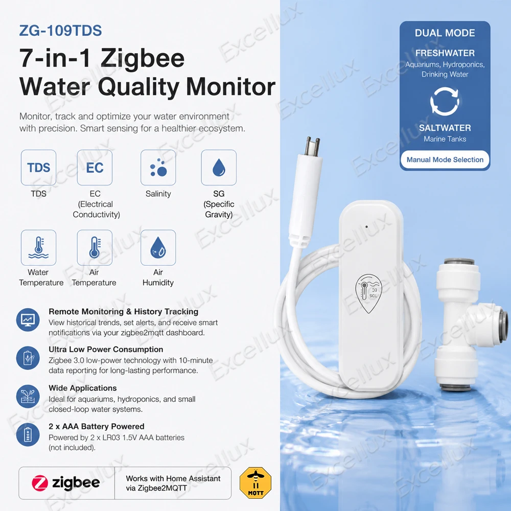 Zigbee Temperatur- und Feuchtigkeitssensor mit optionalem Temperaturfühler, 7-in-1 Wasserqualitätsmonitor, TDS EC Salzgehalt SG-Messgerät, kompatibel mit Z2M – Detail 5