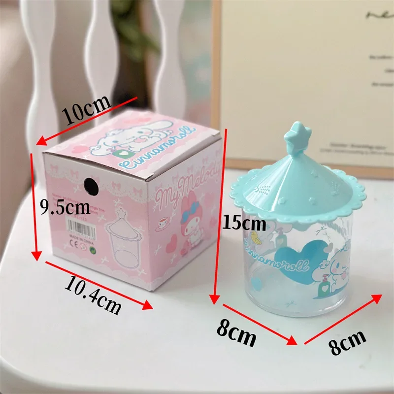 Sanrio Kuromi Melody desktop cotton swab storage box lid storage box circular desktop small box transparent cotton swab box tube view 3
