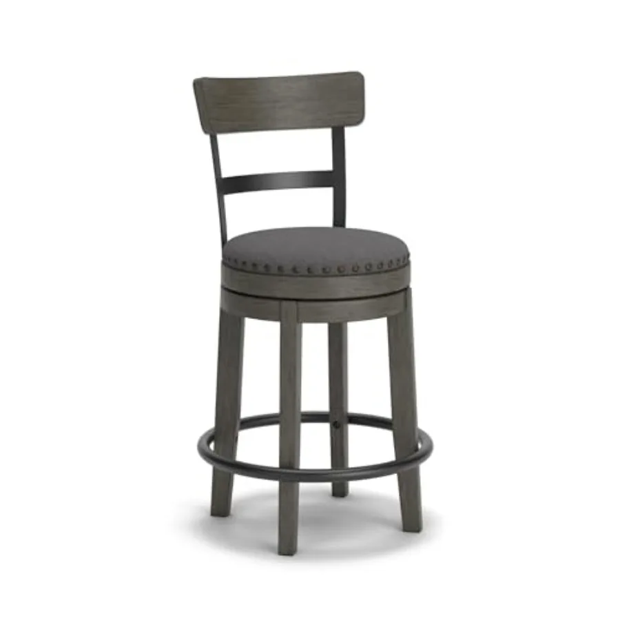 

Барный стул Caitbrook Farmhouse с поворотным механизмом, высота 24 дюйма, 360 градусов ° Поворотное кресло с обивкой, декоративной отделкой гвоздиками, металлическим и деревянным каркасом, серое