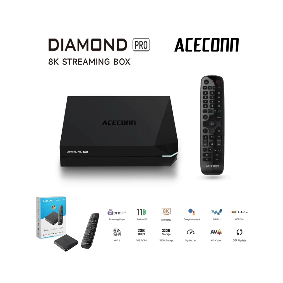 ACECONN Diamond Pro TV Box IPTV TVONAIR3 4K 8K 2GB + 32GB WiFi6 بلوتوث صوت التحكم عن بعد زر الإضاءة الخلفية #2