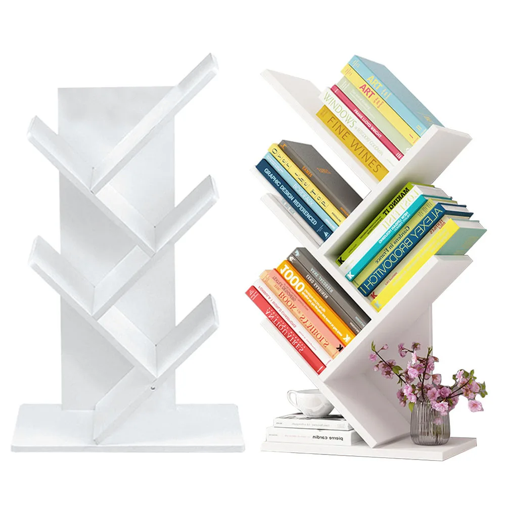 【Breeins】Rustic Standing Tree Bookshelf Wood Display Rack For Home Office Decoration Storage Organizer Shelf Bookcase