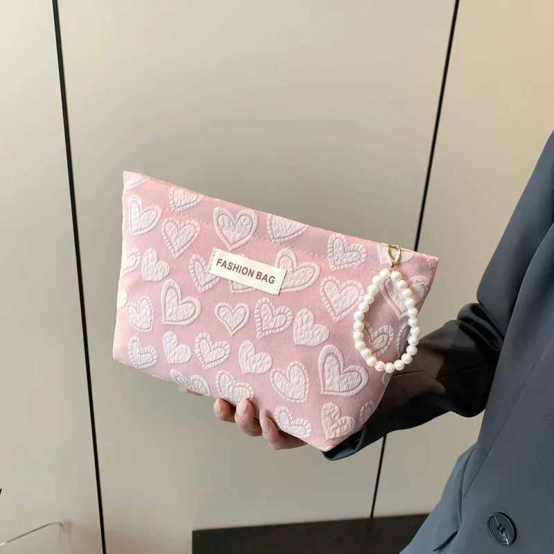 

Korean-style Sweet Heart-shaped Cosmetic Bag, Skin Care Product Storage Bag, Canvas Bag, Travel Hand-held Casual Toiletries Bag