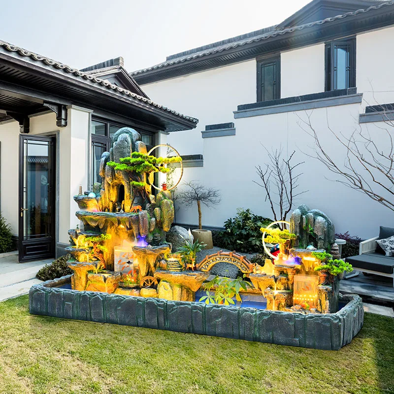 Outdoor Courtyard Rockery, Flowing Water Landscaping, Water Curtain Wall Ornament, Garden Balcony, Fountain Ornament, Circulatin