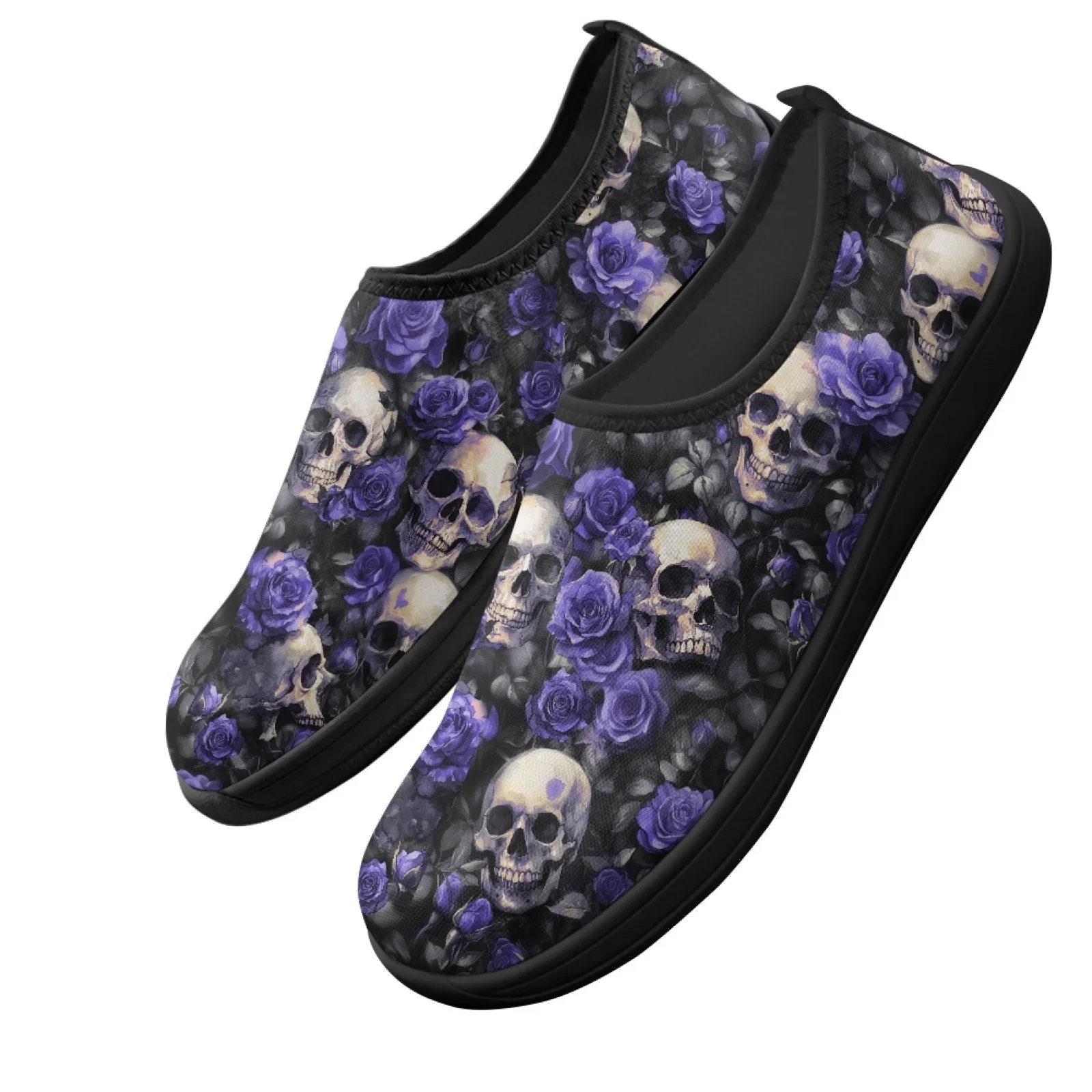 PENSTROLL Skull Roses Workout Casual Sports Shoe Polyester & EVA Walking Sneakers Slip On Barefoot Minimalist Shoes for Daily