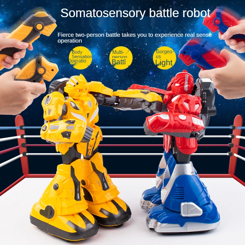 somatosensory control battle robot music light large double battle boxing toy RC robot toy parent-child interactive game gift