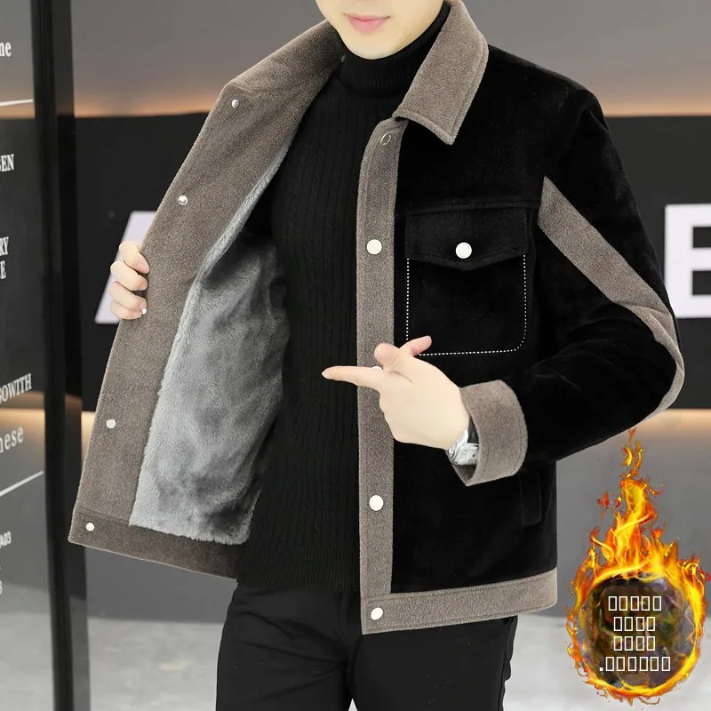 

New Autumn Winter Thiened Long Sve Woolen Jaet Faionable Collar Warm Winter Coat Youth Polyester Fiber Stand Fit