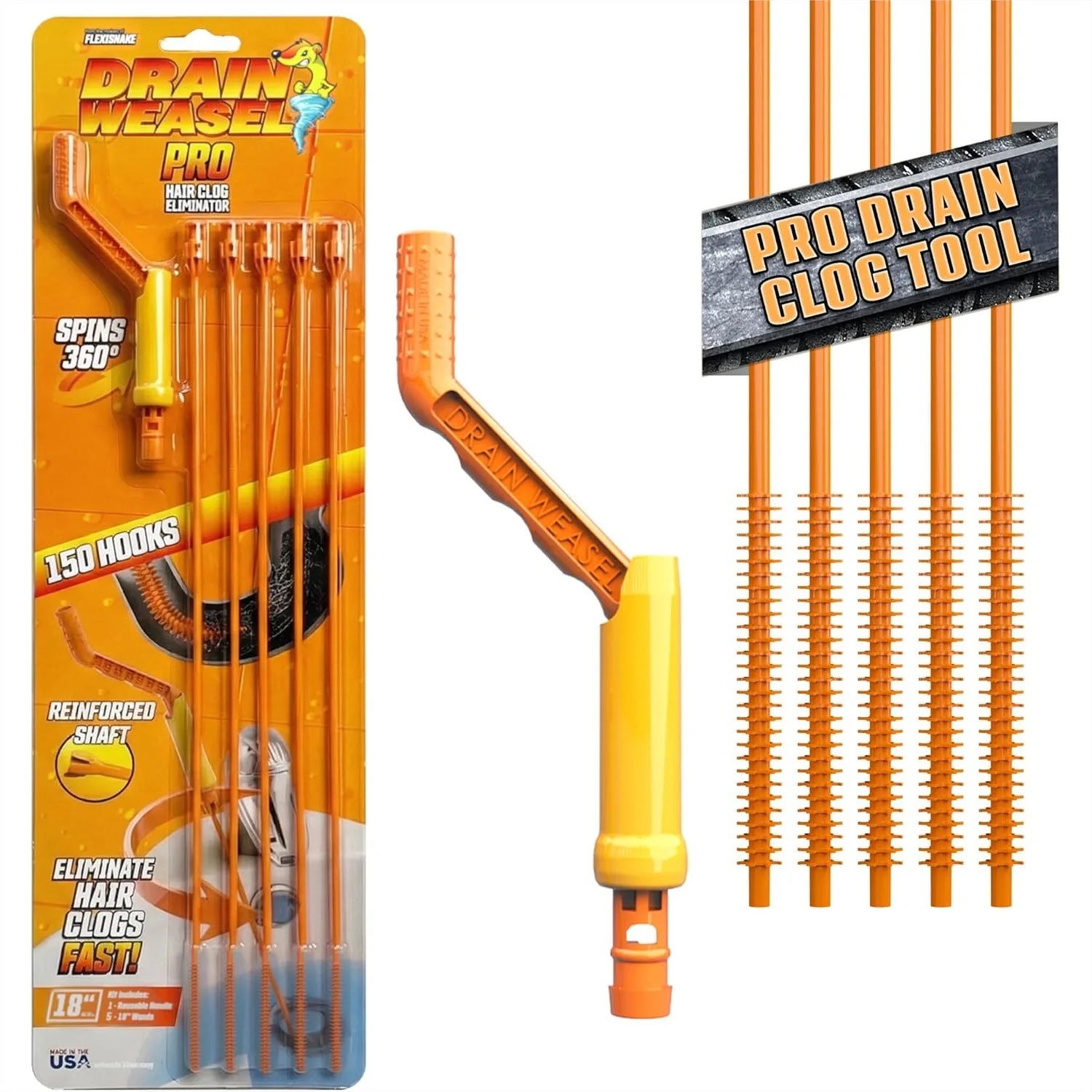 

Drain Snake Clog Remover Tool, 18-Inch Sink Snake Cleaner with Rotating Handle & 5 Wand Refills, Easy Unblock for Drains &