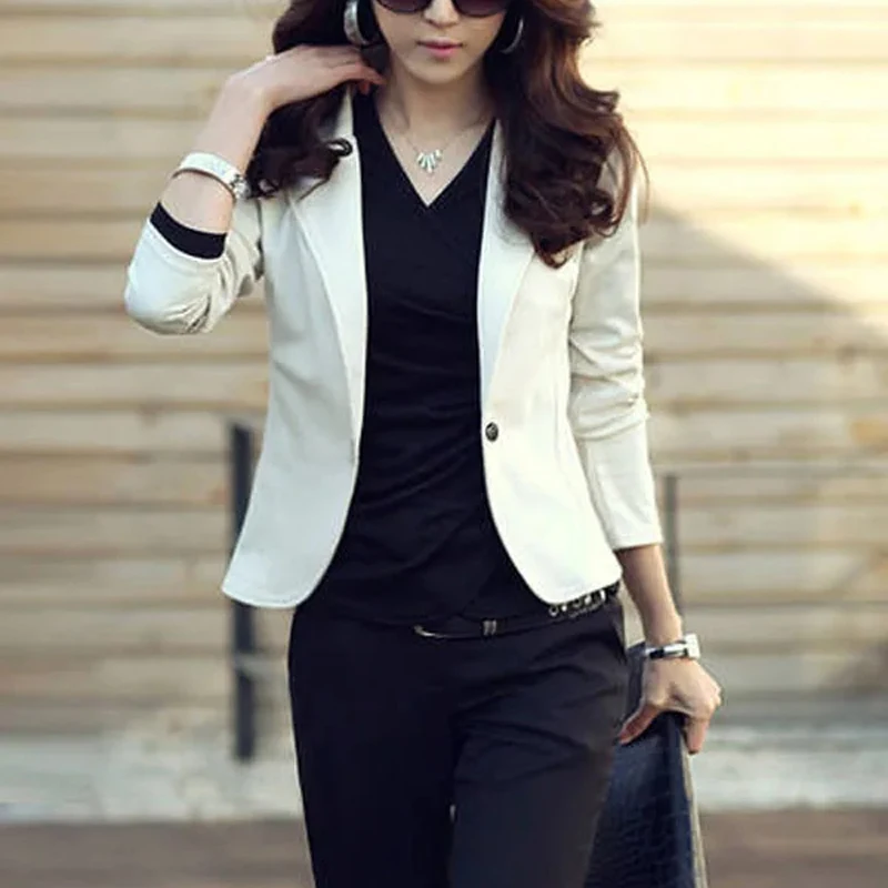 

Lightweight Blazers for Women Short Coats Slim Fitness Casual Jackets One Button OL Working Jacket W011