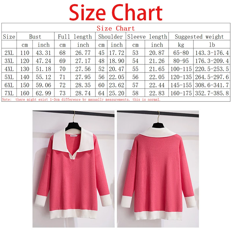 100/150/175kg big size women clothing women Autumn/Winter Polo Knitted Tops chubby female show slim Fashion Sweaters 6XL 7XL