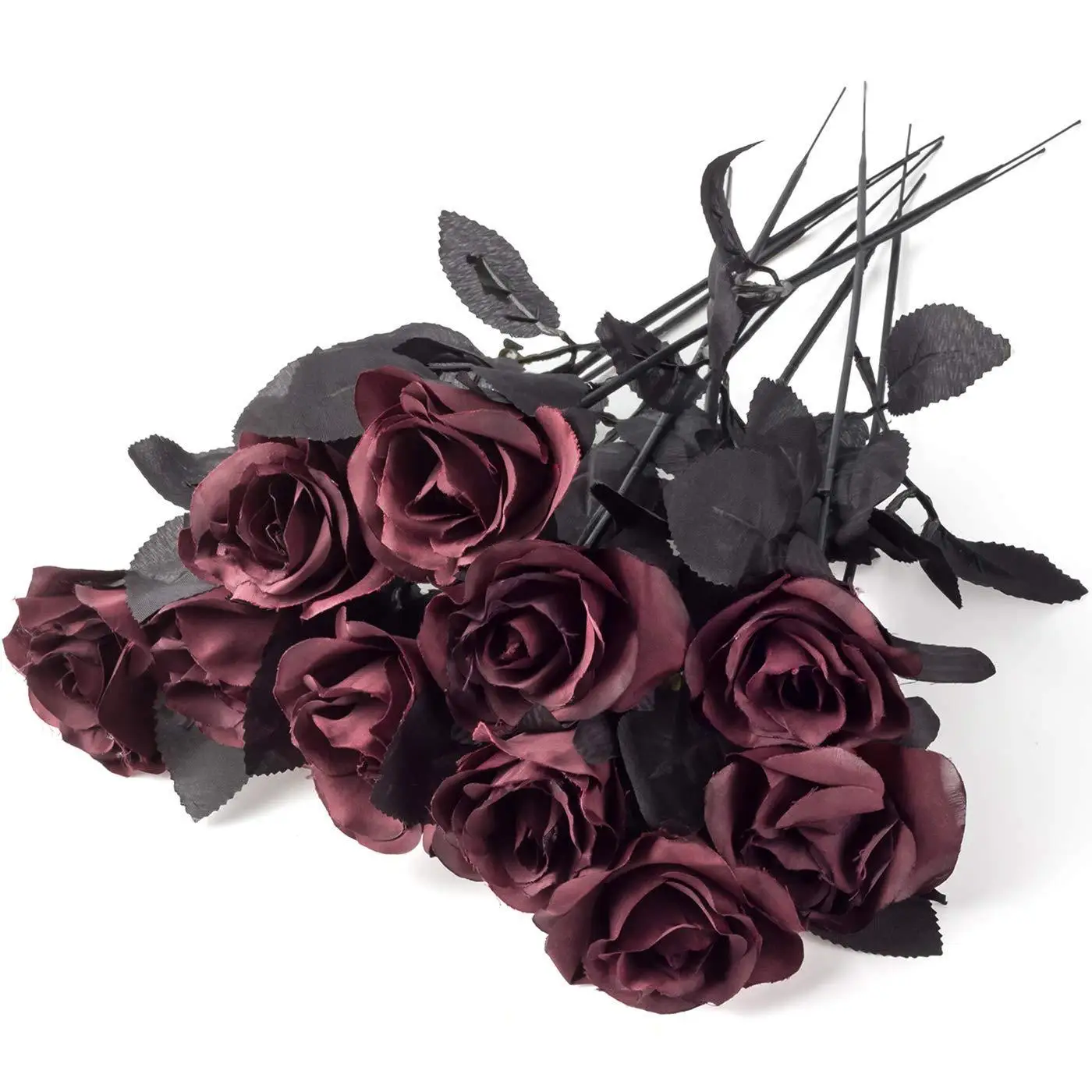 

1pc Halloween Decoration Rose Burgundry Black Artificial Flower Branch Arrangement Materials Fake Flower Table Home Party Decor