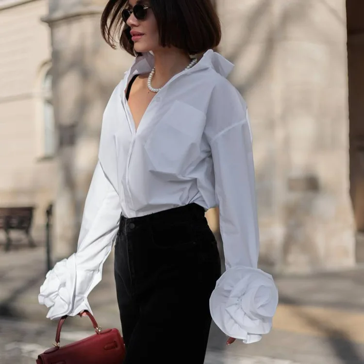 Csa Floral de manga larga para mujer, csa blanca con cuello para ir al trabajo, cárdigan abierto versátil, Top hoado ...