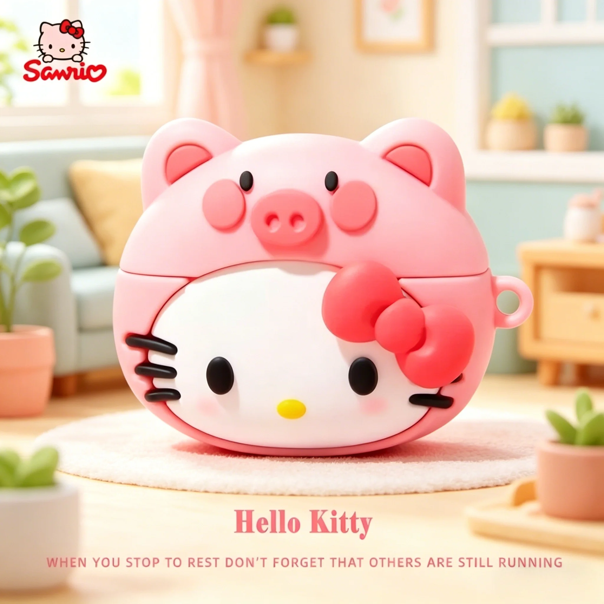 3D Cute Cartoon Sanrio Hello Kitty Bow Earphone Case For Airpods 1 2 3 4 Pro 2 Headset Protective Silicone Cover With Lanyard