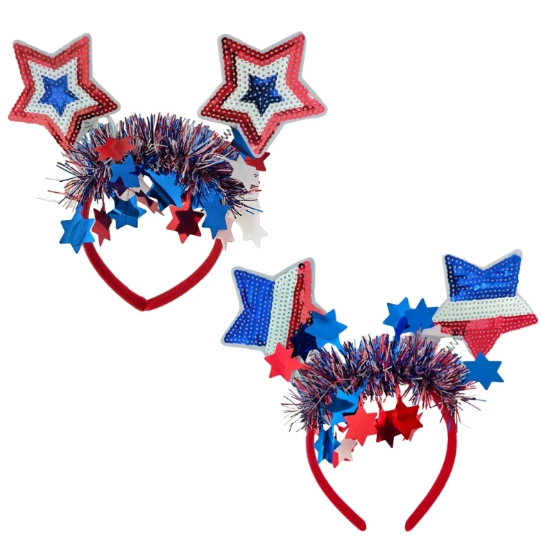 Patriotic Headband for Adult Kids Sequined Fivepointed Star Hairhoop Festival Props Garlands Hairhoop Cosplay Accessories