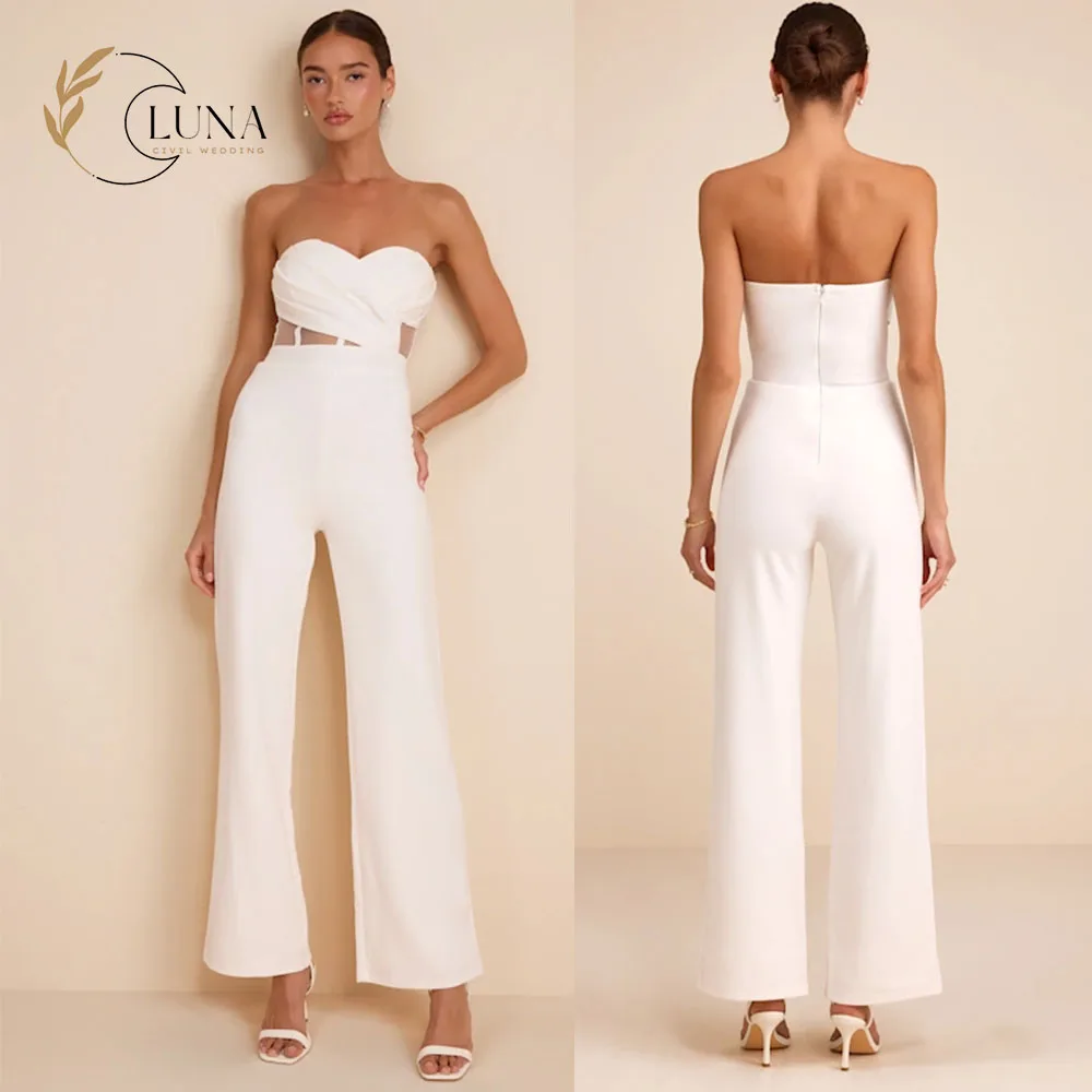 Luna Customized Strapless Civil Wedding Jumpsuit 2026 Bridal Gown Sweetheart Sleeveless Modern Bride's Wear vestido de novia