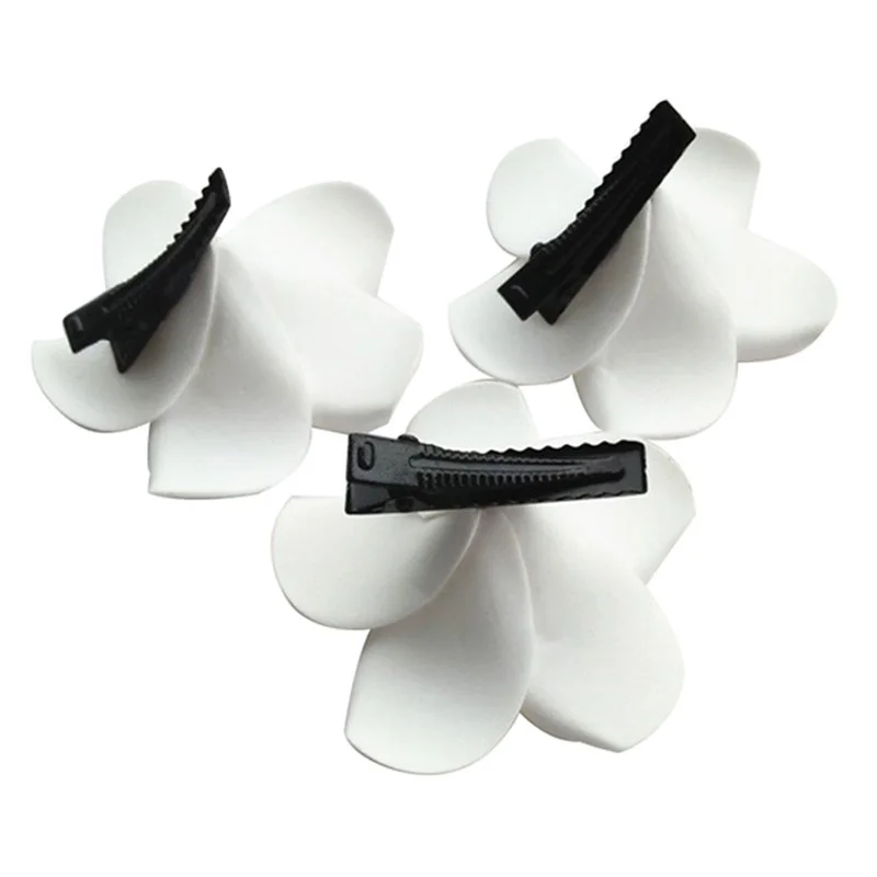 

10 шт., заколки для волос с гавайскими цветами, 7 см, головной убор с имитацией яичного цветка, белый, желтый головной убор для Луау, пляжной вечеринки, пикника