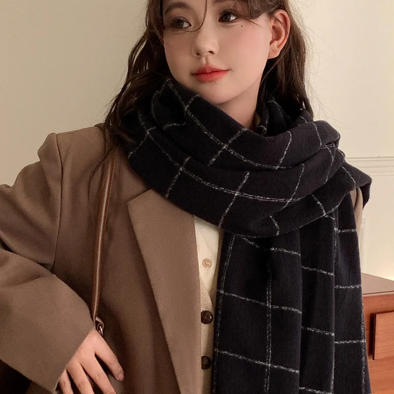 خريف شتاء جديد بسيط موضة منقوشة وشاح النسخة الكورية تنوعا الدافئة الرقبة أدفأ تمديد منقوشة شرابة شال #2
