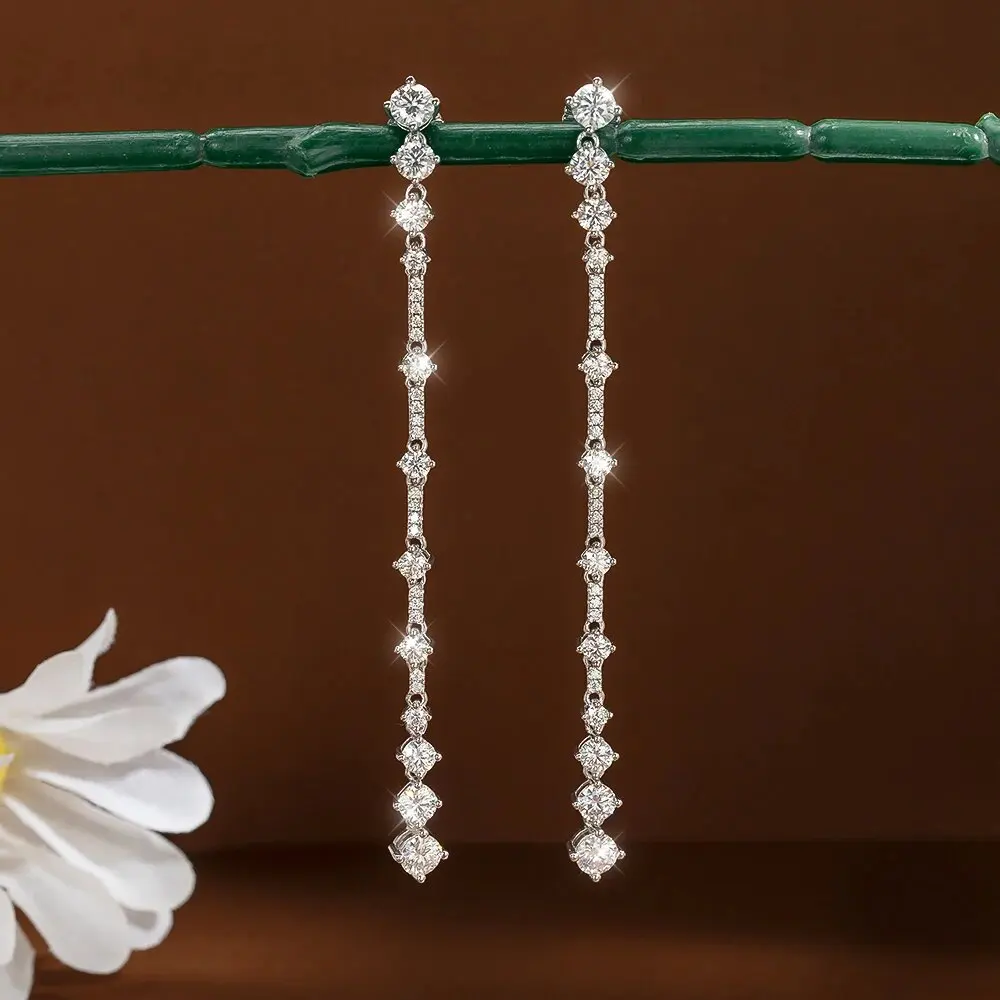 Real Moissanite Long Tassel Earrings For Women Orginal 925 Sterling Silver 3CT Lab Diamond Beating Heart Earring Brincos Prata