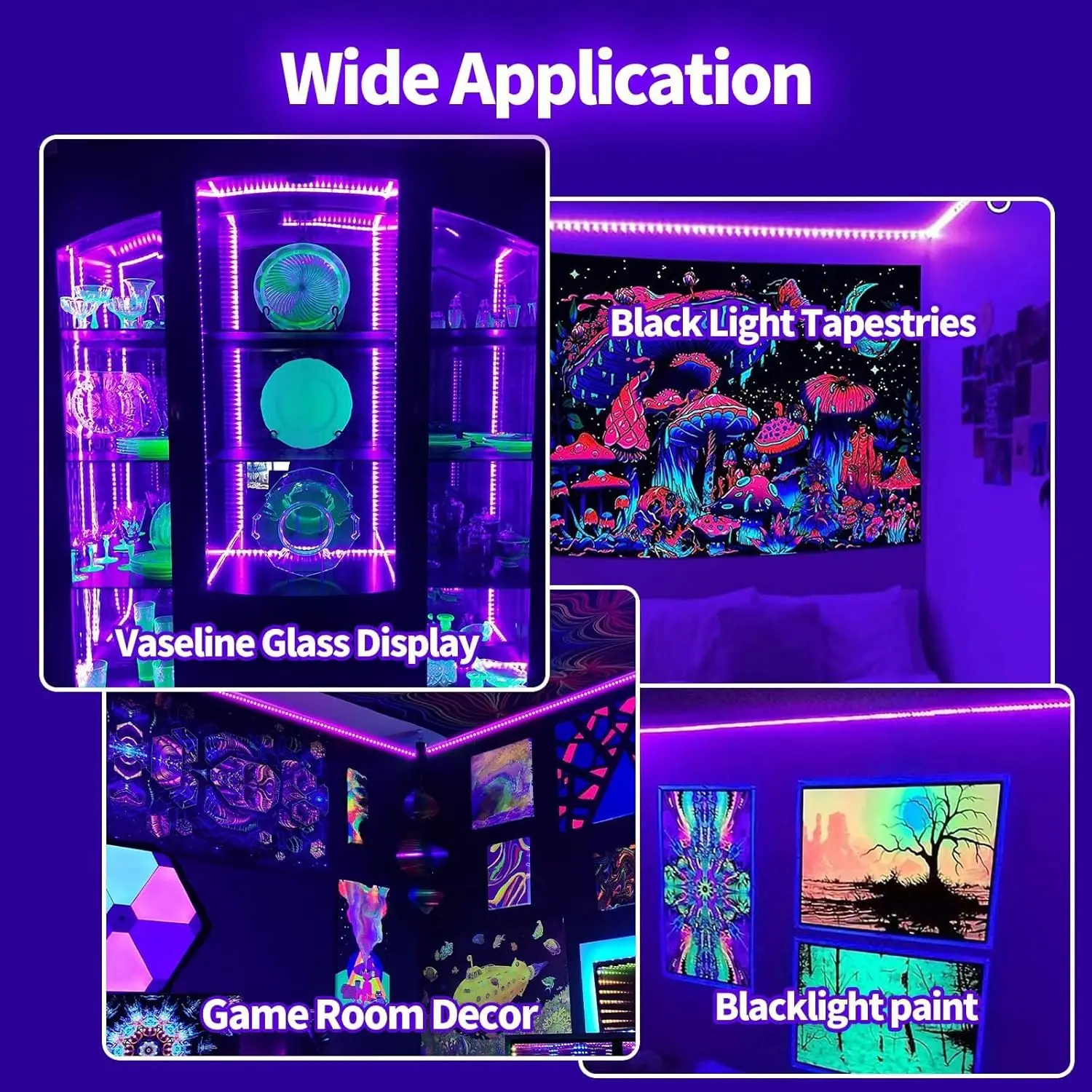 1/2/3/4/5/6pack 8.2FT(2.5M) USB  DIY LED Black Light Strip with Battery Box,  for Halloween Birthday Party Fluoresc