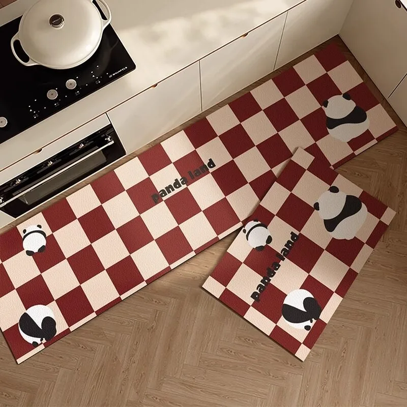 Striped Puppy Red White PVC Leather Rug Waterproof Oil-proof Stain-resistant Kitchen Carpet Large Area Non-slip Floor Mats Ковер