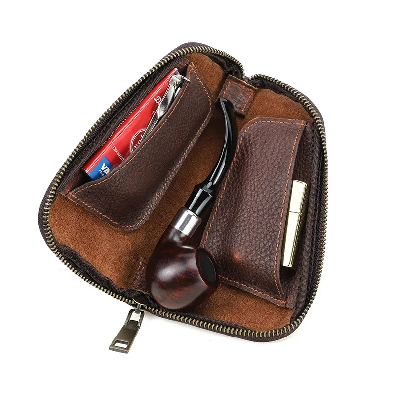 enuine Leather Tobacco Pouch Portable Pipe Bag for Outdoor Travel Storage Case Holder for Lighter Pipe Tools Men's Gift