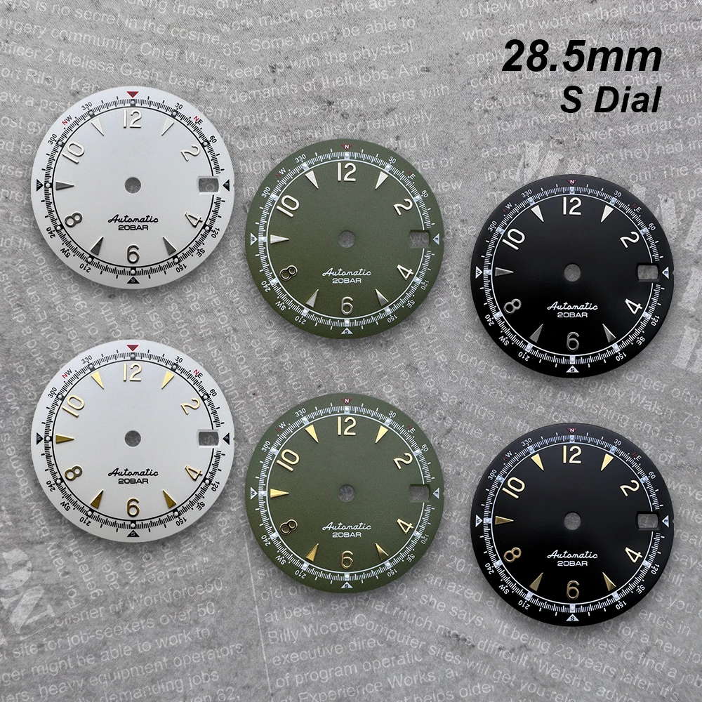 28.5mm Matte S Dial For NH35/NH36 Automatic Movement Green Luminous Diving High-Quality Watch Modification Accessories