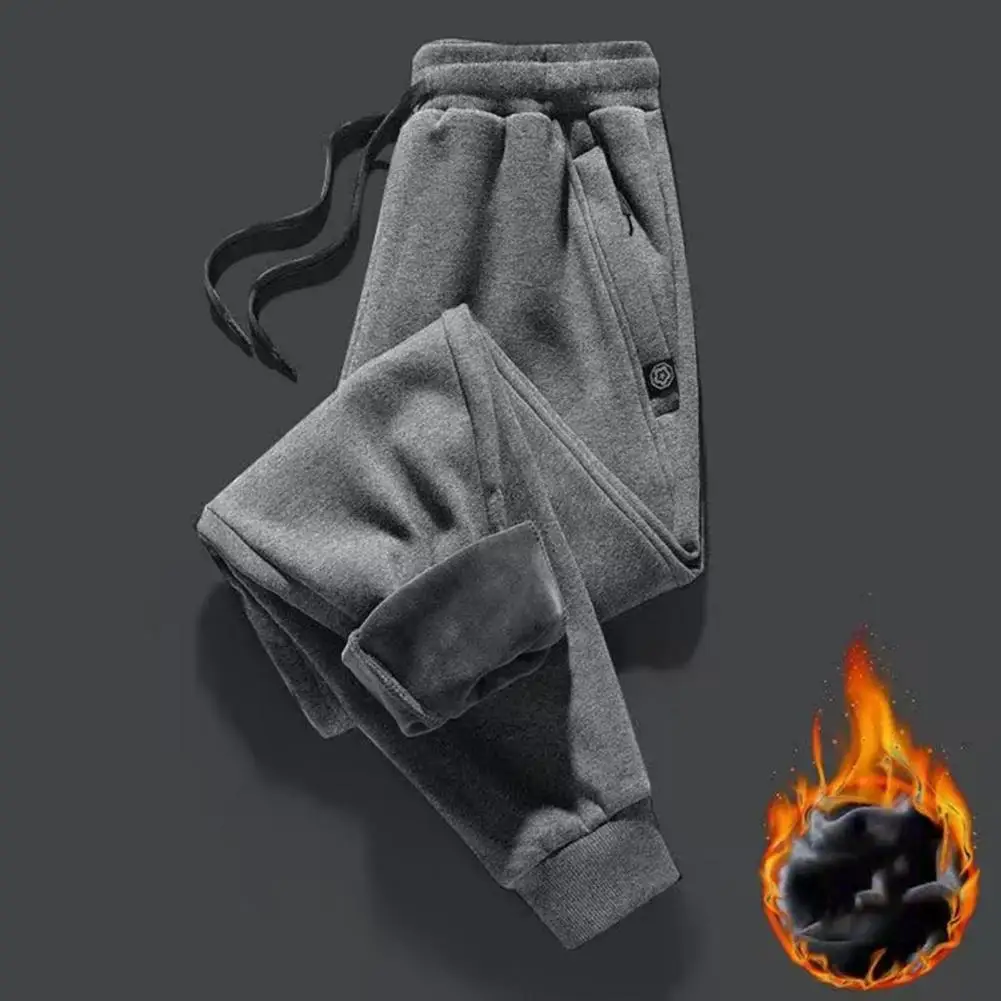 

Men Winter Pants Drawstring Thick Ankle-banded Trousers Loose Warm Soft Plush Men Sports Jogging Long Trousers Sweatpants