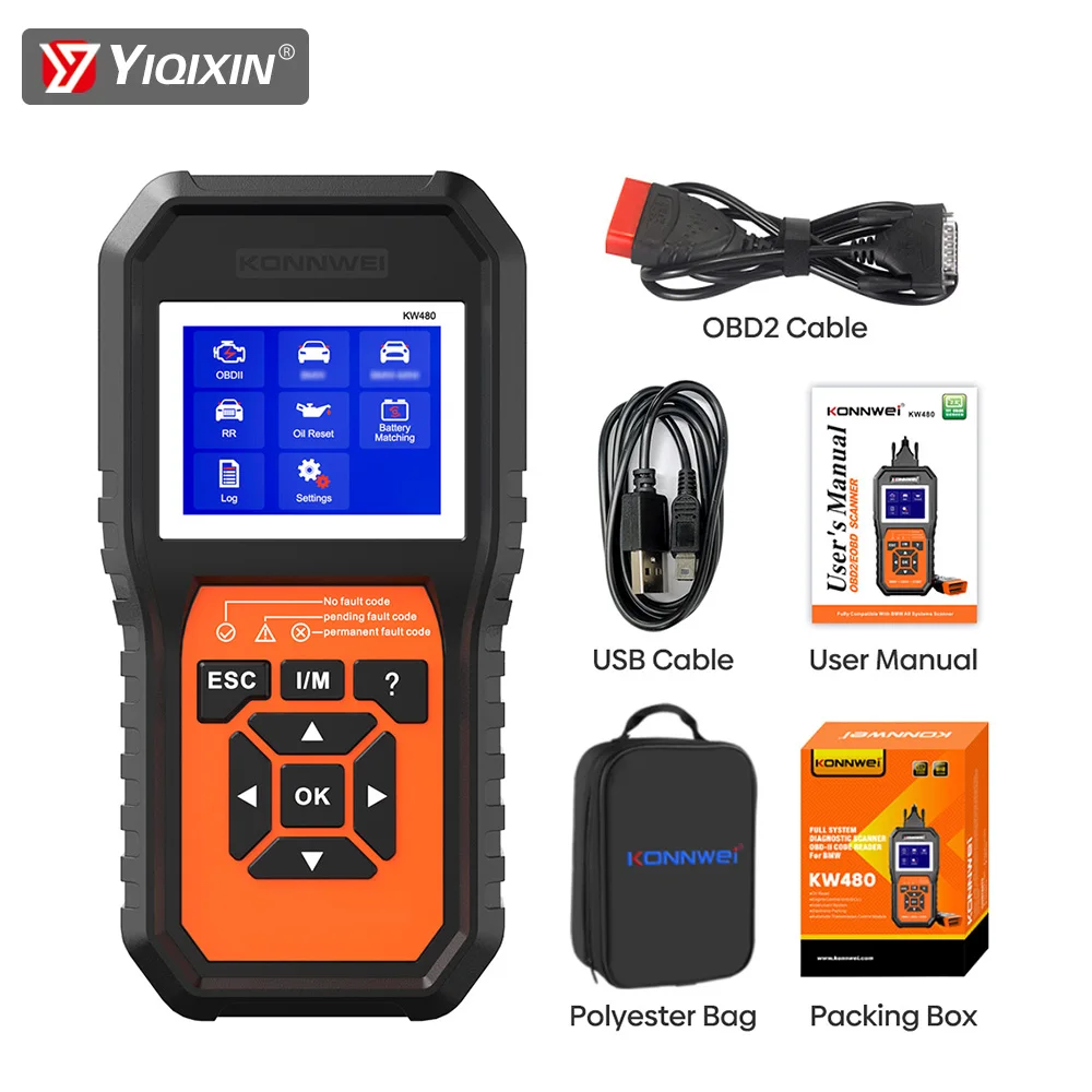 

KONNWEI KW480 OBD2 Scanner Car Diagnostic Tool Full System ABS Airbag SRS Oil Reset Engine Code Reader Suitable For BMW E38 E46