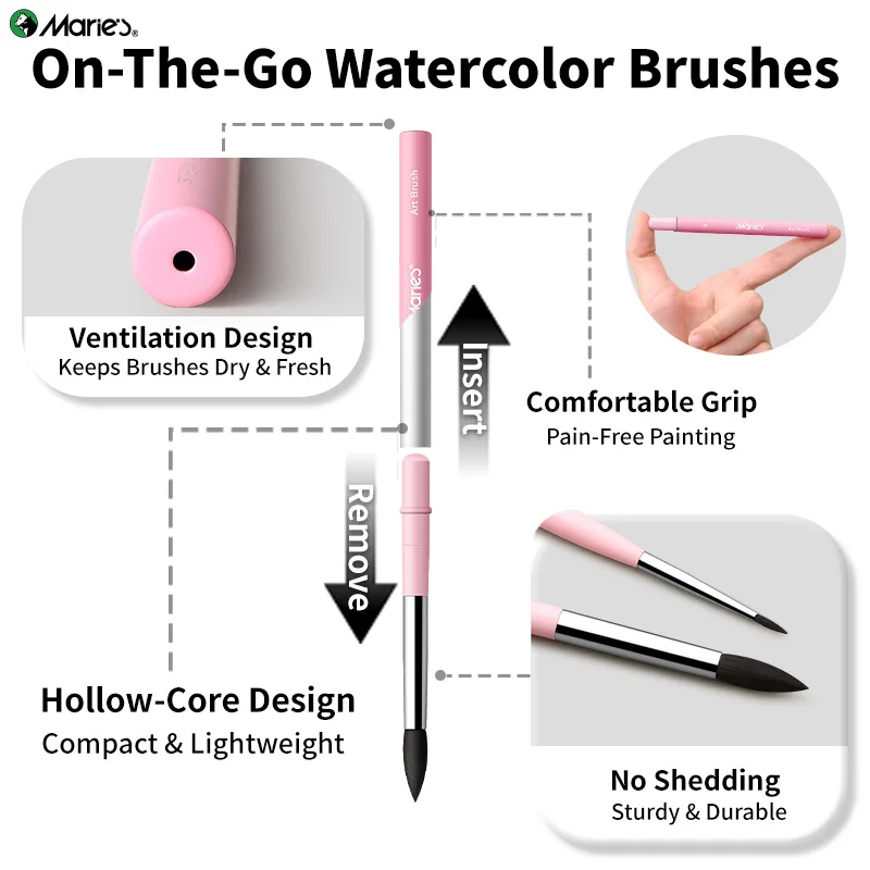 Pinceau aquarelle de voyage Marie's, 1 pièce, bleu clair, pour aquarelle, acrylique, huile, pinceau professionnel pour enfants, artistes, adultes, excellent cadeau