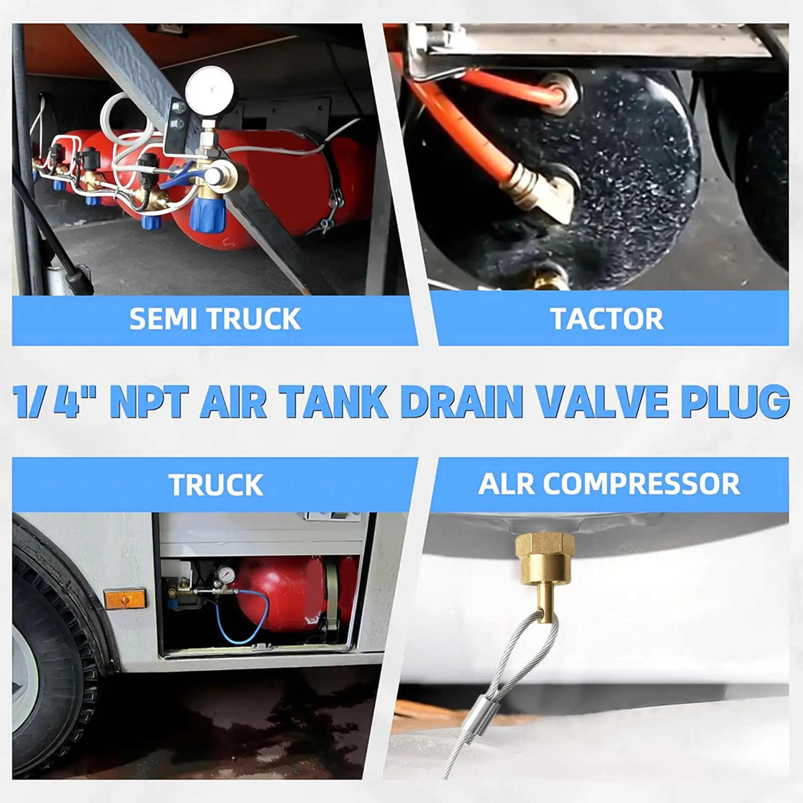 

Удобный в использовании набор из четырех надежных латунных дренажных клапанов для воздушных баков с механизмом легкого вытягивания