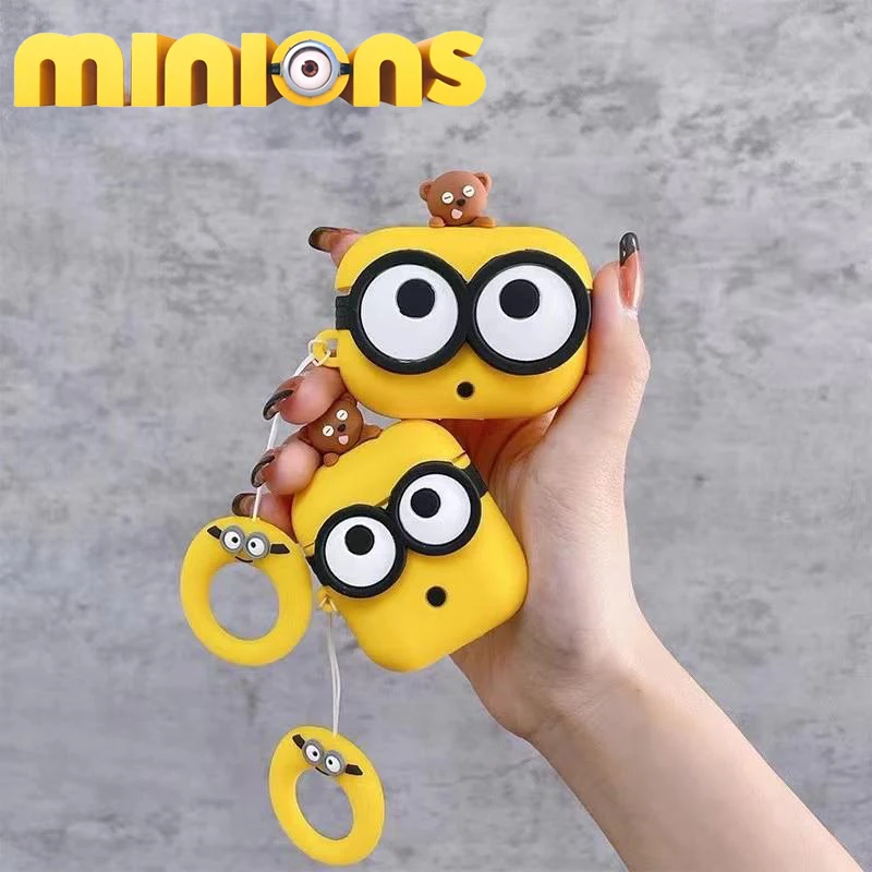 Minions Bluetooth Headset Case for Airpods 1 2 3 Pro Protective Cover Cartoon Earphones Protective Box Pendant Silicone Case Gif