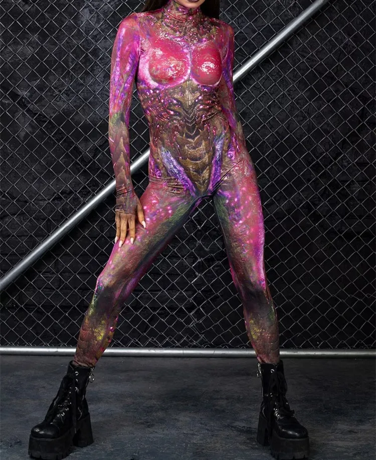 Erwachsenen-Sportanzug mit hoher Taille, Damen-Cosplay-Kostüm, sexy Anzug mit blauen Farbelementen, Muskel-Halloween-Bodysuit – Detail 17