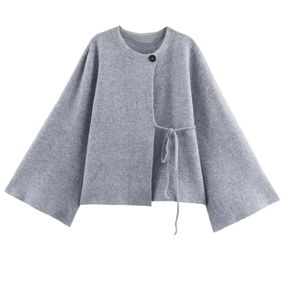 

Новая осенне-зимняя женская одежда, модное простое и универсальное темпераментное вязаное пальто с разрезными рукавами, верхняя одежда