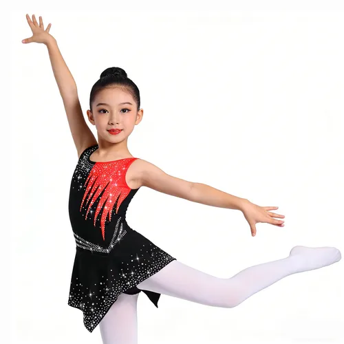 Imagen 2 del producto Niños Niñas gimnasia rítmica patinaje artístico Ballet Jersey leotardo brillante traje de actuación de competición