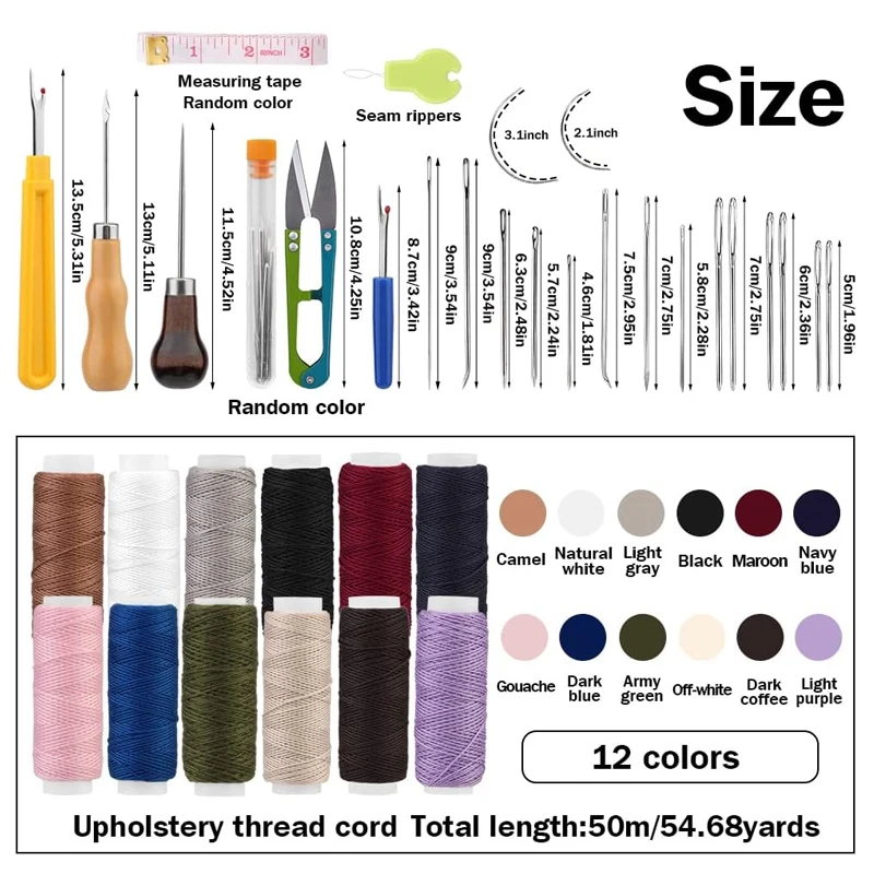 Upholstery Repair Leather Sewing Kit for Shoes Sofa Tent Carpet Leather Craft DIY Seam Ripper Sewing Thread Needle