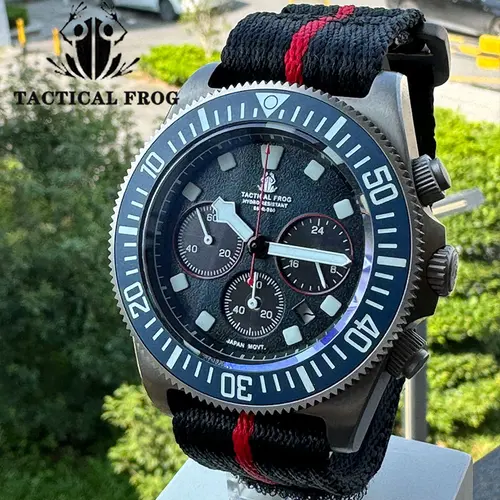 Imagen 1 del producto Reloj de buceo táctico Frog FXD2 de titanio para hombre, cronógrafo de 20ATM VS75B, reloj con movimiento de cuarzo con energía Solar BGW9 superluminoso