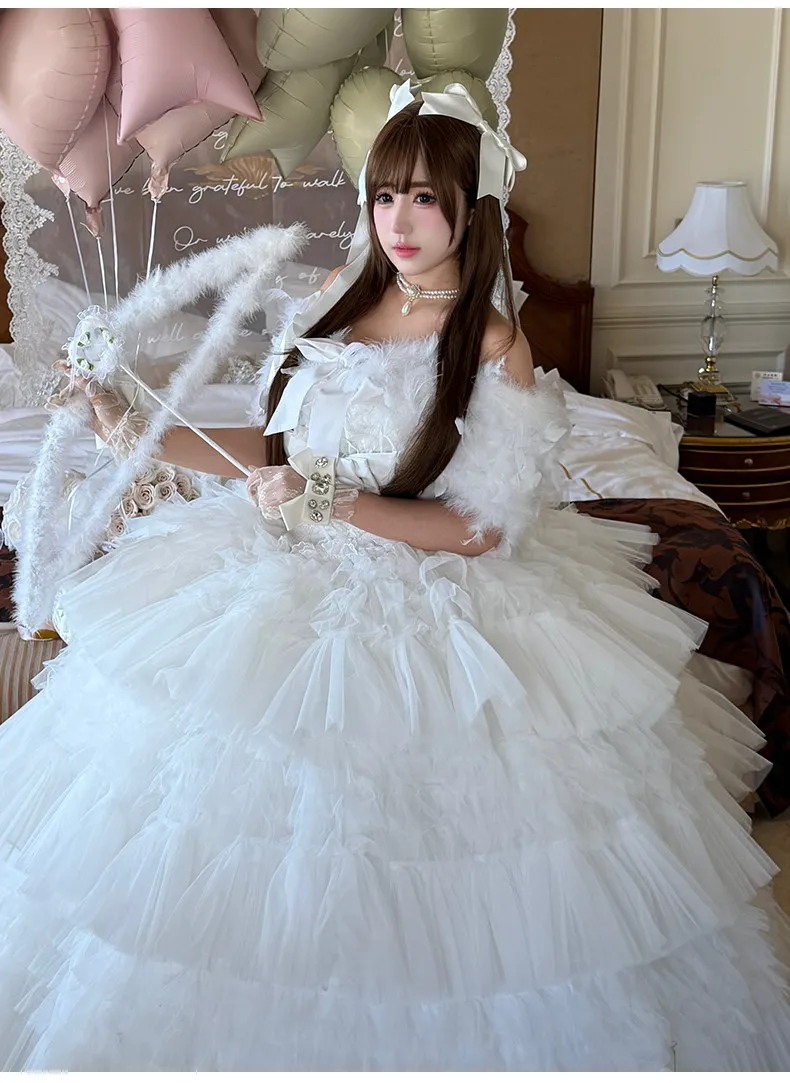 Lolita Sweet Lady's Shawl Real Ostrich Turkey Feathers with Ribbon Butterfly Knot Vintage Court Style Women's Fashion Accessory