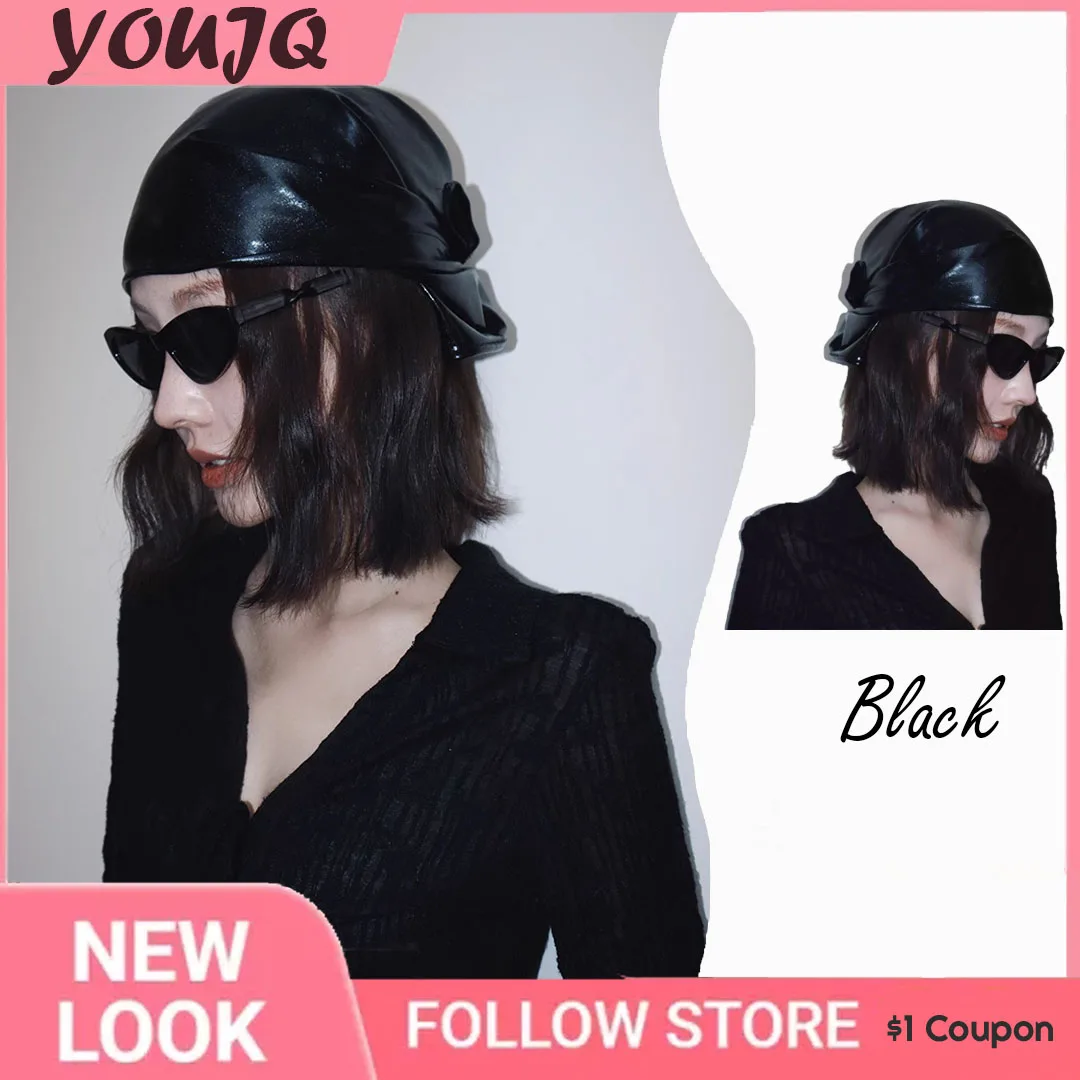 

Y2K Cool Retro Spice Girls Style Black PU Wrap Headband Women Summer Square Towel Wrap Chest Hip Hop Tide Headband